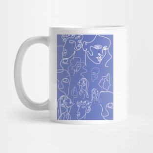 Blue One Line Art Faces Mug